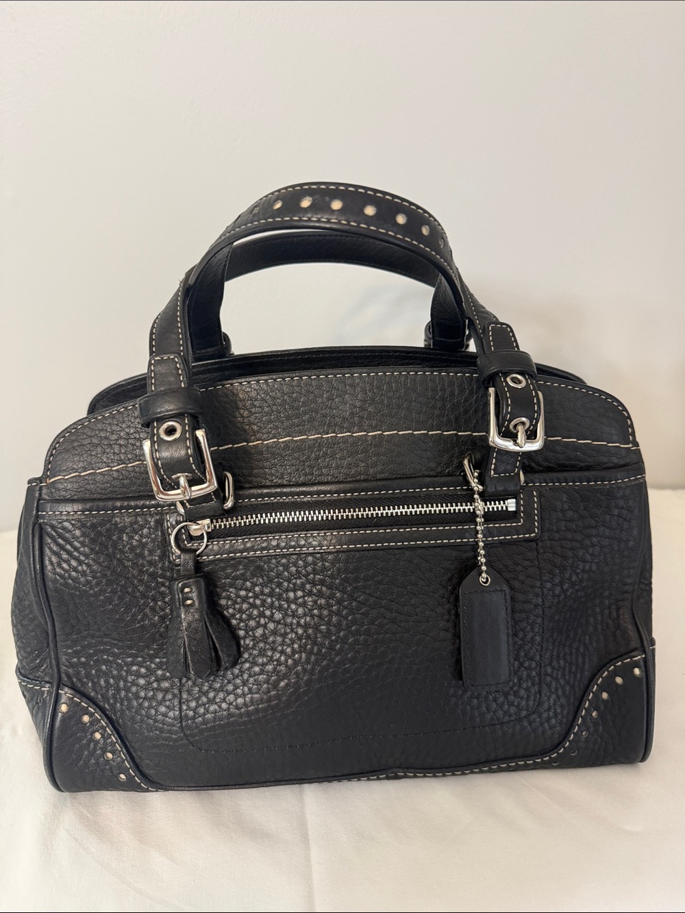 Coach Black Pebbled Leather Satchel with Silver Hardware